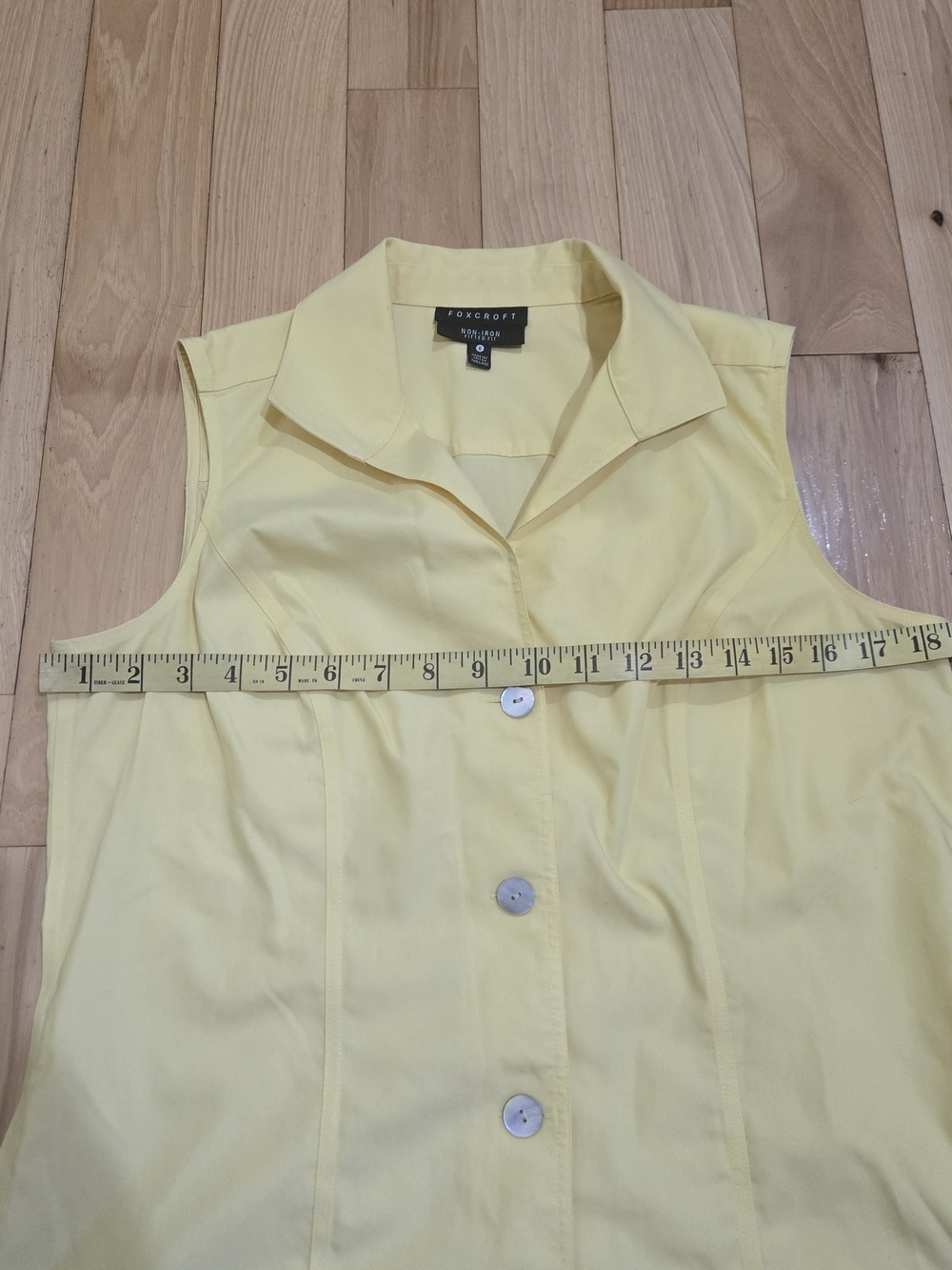 Foxcroft Pale Yellow Sleeveless Button-Down Shirt - Picture 3 of 8